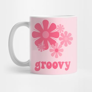 Groovy Retro 60s 70s Flowers Vintage Floral Typography in Pink Mug